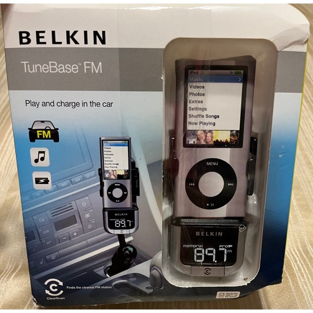 Belkin TuneBase FM Transmitter for Ipod  New in sealed box 2010. NIB. NOS.